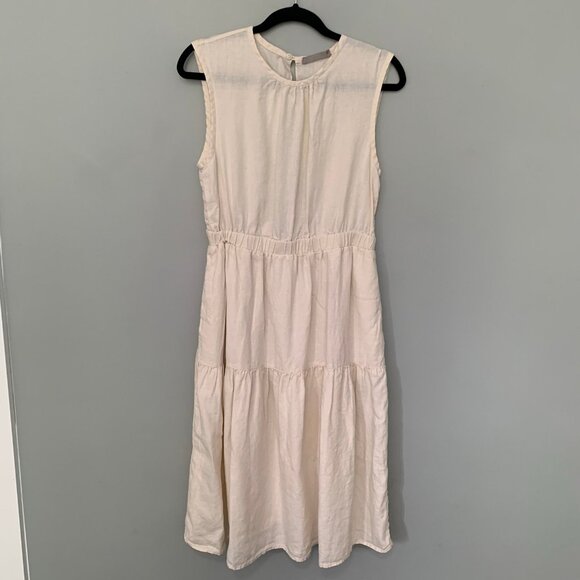Everlane neutral beige 100% linen peek open back midi length lined dress - Picture 2 of 12